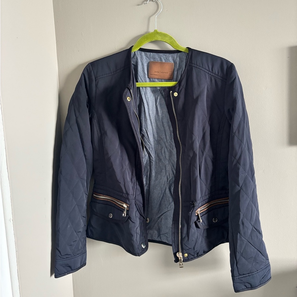 Zara Navy Quilted Utility Jacket